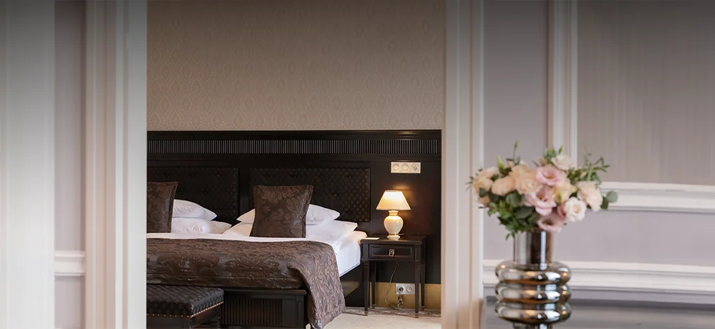 Elegant five-star hotel bedroom interior with premium decor